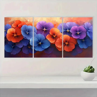 3pcs Orange and Purple Flowers in Bloom Metal Print Ready to Hang Art - Bella Home Decor