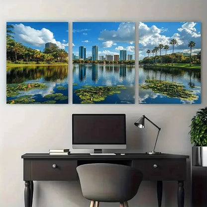 3pcs Florida Cityscape Prints Orlando Perfect Wall Art Set Canvas Framed 50x70cm - High Quality Print 100% Australian Made Wall Canvas Ready to Hang