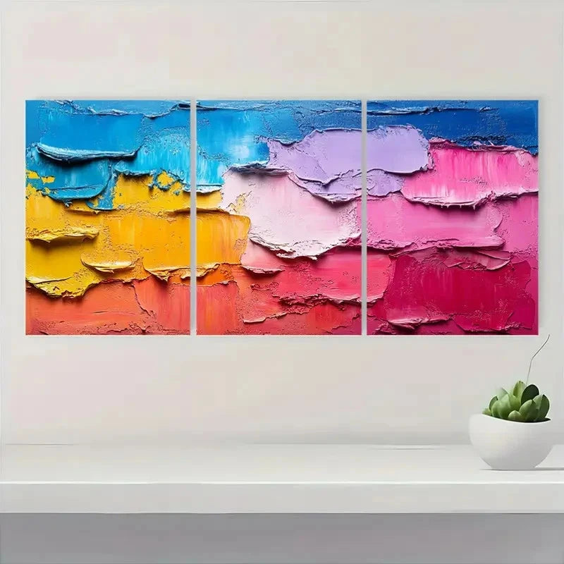 3pcs Abstract Colorful Texture ACT     Wall Art Set Canvas Framed 60x90cm - High Quality Print 100% Australian Made Wall Canvas Ready to Hang - Bella Home Decor