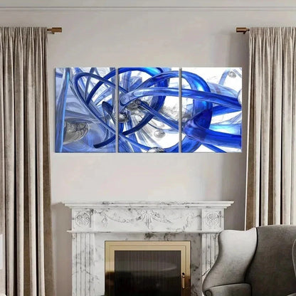 3pcs Abstract Blue Pipe with Silvery Marbles Wall Art Set Canvas Framed 50x70cm - High Quality Print 100% Australian Made Wall Canvas Ready to Hang - Bella Home Decor