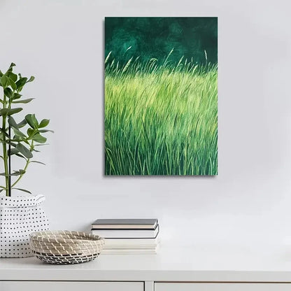 Emerald Lemongrass Grassland Painting 40x60cm Metal Print Ready to Hang - Bella Home Decor