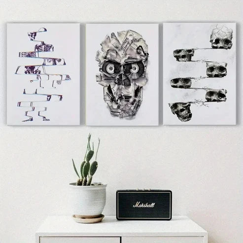 3pcs Black And White Skull Wall Art Canvas Unframed - High Quality Print 100% Australian Made Wall Canvas - Bella Home Decor