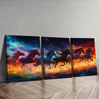 3pcs Vibrant Horses Running Darkness Perfect Wall Art Set Canvas Unframed - High Quality Print 100% Australian Made Wall Canvas