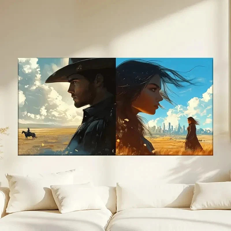 Modern Abstract Western Cowboy Wall Art Canvas Office Home Room Framed 120x60cm
