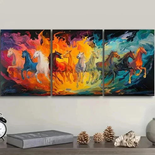3pcs Horses Running in the Sky Colorful Perfect Wall Art Set Canvas Unframed - High Quality Print 100% Australian Made Wall Canvas