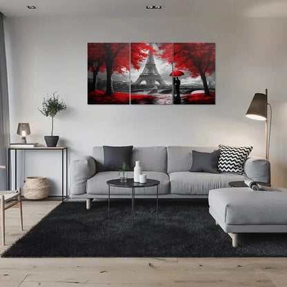 3pcs Eiffel Tower Red Leaf Parisian Romance Metal Print Ready to Hang Art - Bella Home Decor
