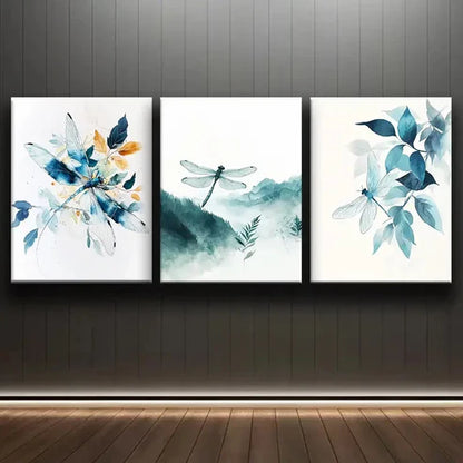 3pcs Colorful Watercolor Dragonfly White Perfect Wall Art Set Canvas Unframed - High Quality Print 100% Australian Made Wall Canvas - Bella Home Decor