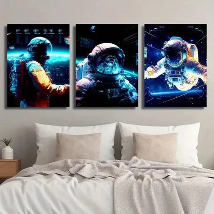 3pcs Sci-Fi Astronaut Space Adventure Wall Art Canvas Unframed - High Quality Print 100% Australian Made Wall Canvas