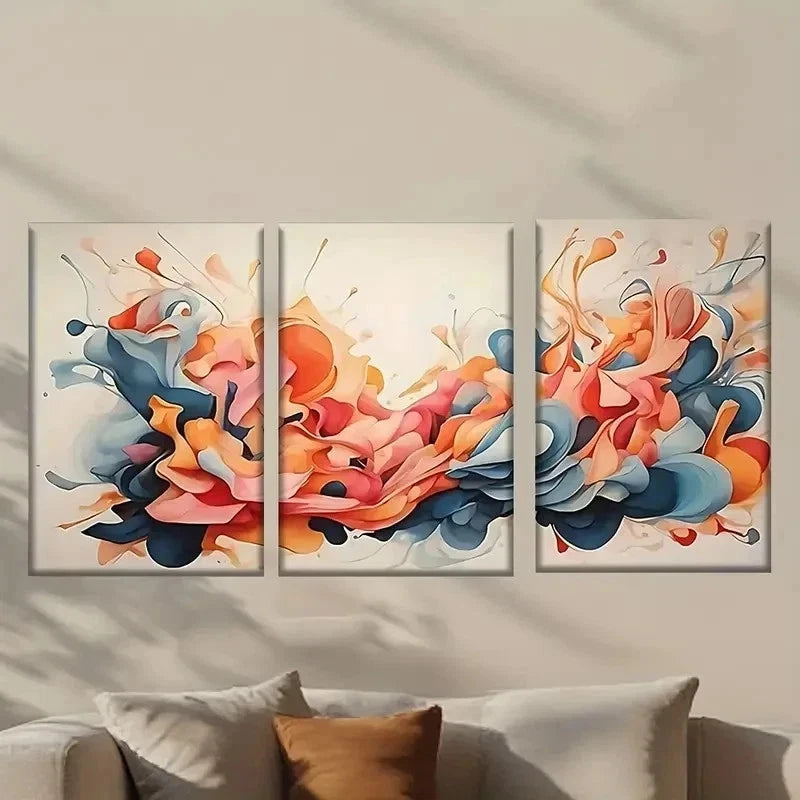 3pcs Abstract Orange and Blue painting Wall Art Set Canvas Framed 40x60cm - High Quality Print 100% Australian Made Wall Canvas Ready to Hang - Bella Home Decor