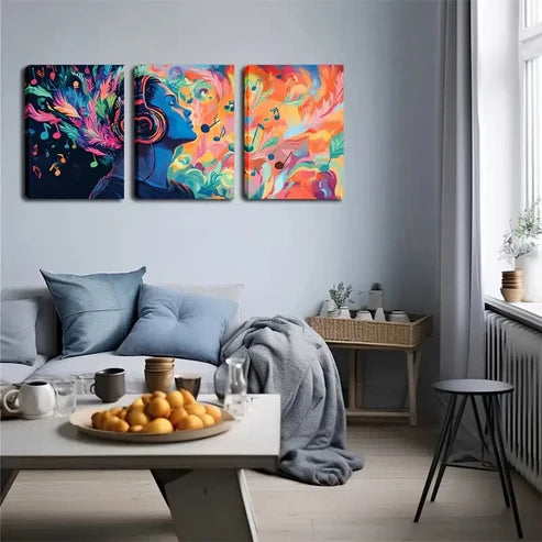 3pcs Warm Orange-Pink Notes  Wall Art Set Canvas Unframed - High Quality Print 100% Australian Made Wall Canvas