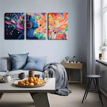3pcs Warm Orange-Pink Notes  Wall Art Set Canvas Unframed - High Quality Print 100% Australian Made Wall Canvas