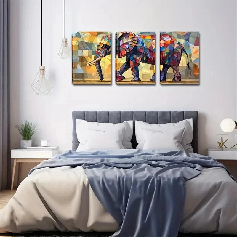 3pcs Triptych Abstract Elephant Décor Perfect Wall Art Set Canvas Framed 50x70cm - High Quality Print 100% Australian Made Wall Canvas Ready to Hang - Bella Home Decor