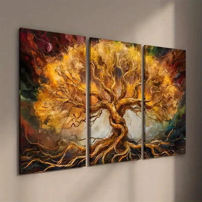 3pcs Golden Style Tree Decorative Wall Art Set Canvas Unframed - High Quality Print 100% Australian Made Wall Canvas - Bella Home Decor
