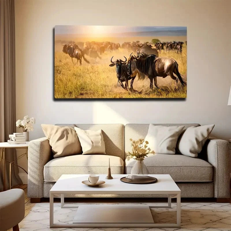 Animal Migration The Grassland Wall Art Canvas Office Home Room Framed 120x60cm