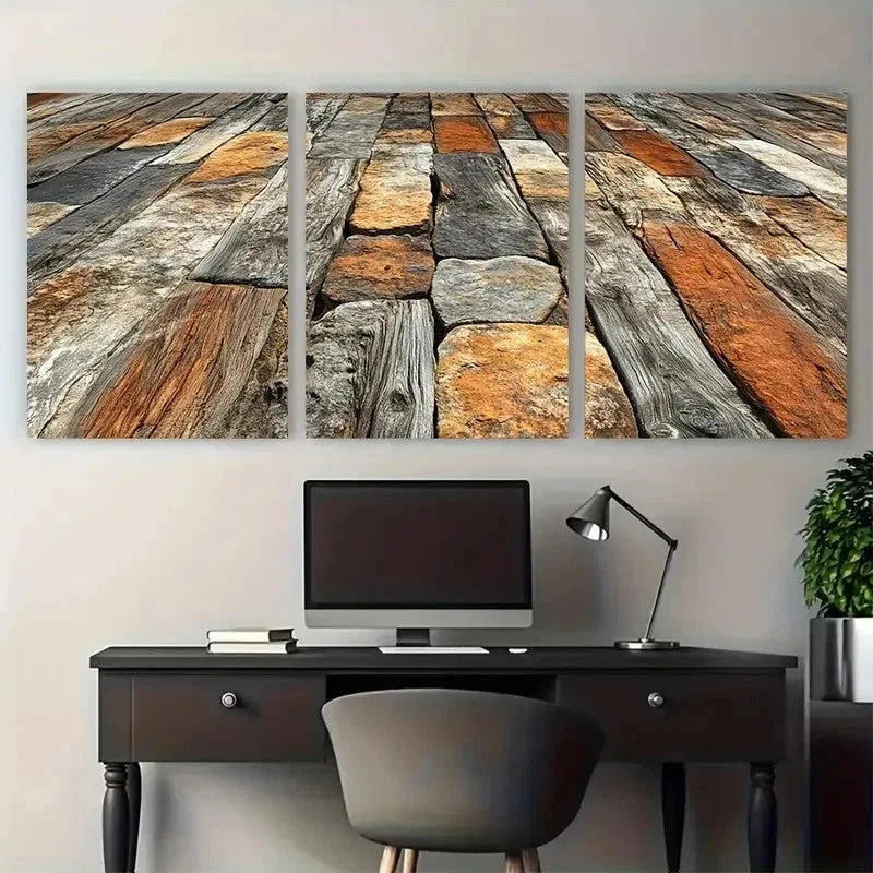 3pcs Warm Brown & Gray Tones Perfect Wall Art Set Canvas Framed 50x70cm - High Quality Print 100% Australian Made Wall Canvas Ready to Hang
