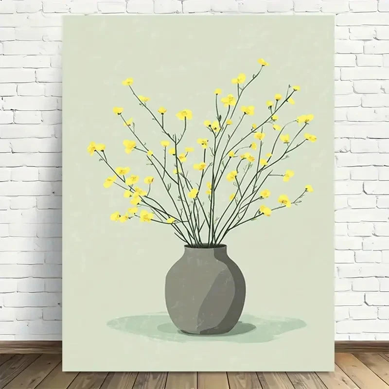 Modern Minimalist Yellow Flower Painting 40x60cm Metal Print Ready to Hang - Bella Home Decor