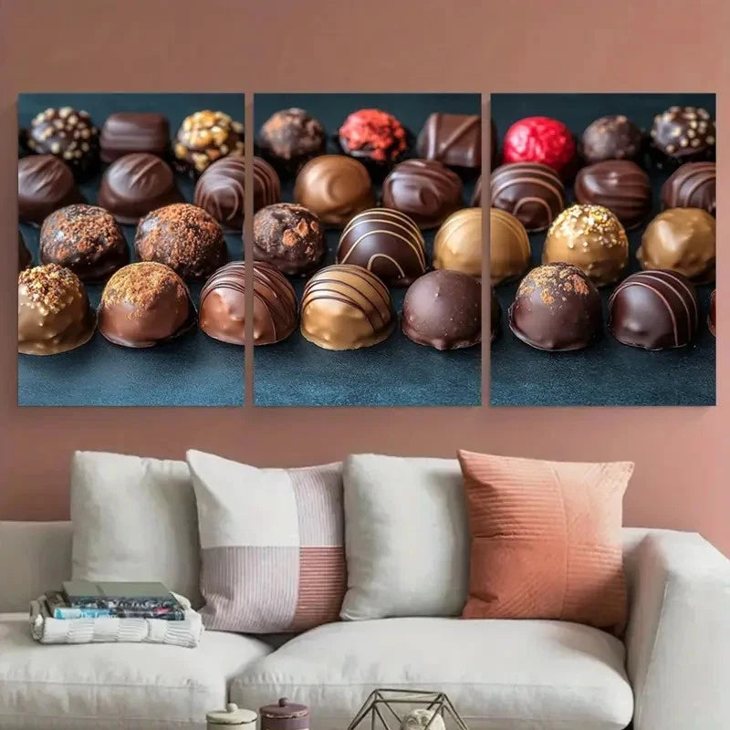 3pcs Luxurious Chocolates Candies Décor Perfect Wall Art Set Canvas Framed 40x60cm - High Quality Print 100% Australian Made Wall Canvas Ready to Hang