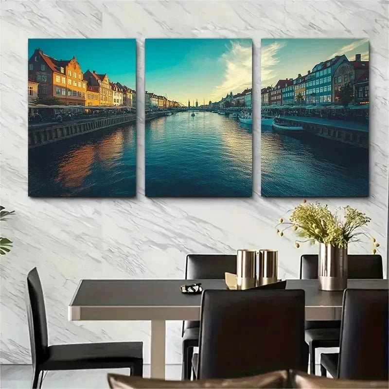 3pcs Copenhagen European Danish Perfect Wall Art Set Canvas Framed 50x70cm - High Quality Print 100% Australian Made Wall Canvas Ready to Hang - Bella Home Decor