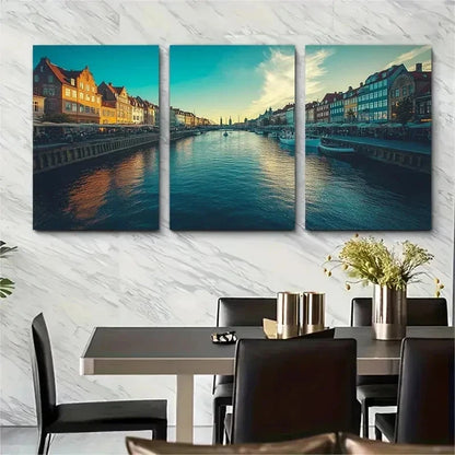 3pcs Copenhagen European Danish Perfect Wall Art Set Canvas Framed 50x70cm - High Quality Print 100% Australian Made Wall Canvas Ready to Hang - Bella Home Decor