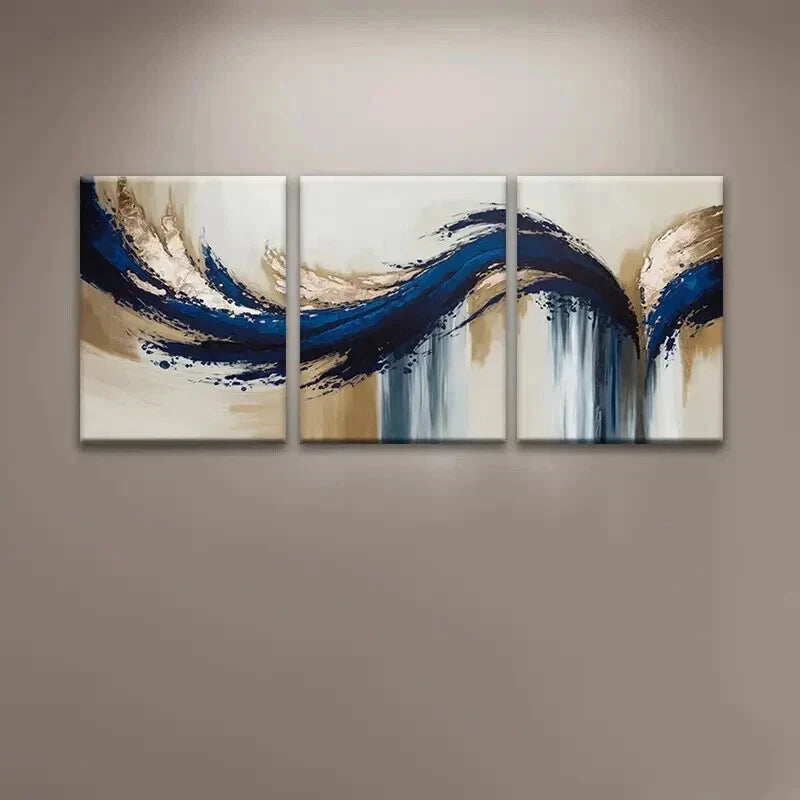 3pcs Contemporary Abstract Blue Golden Perfect Wall Art Set Canvas Framed 50x70cm - High Quality Print 100% Australian Made Wall Canvas Ready to Hang - Bella Home Decor