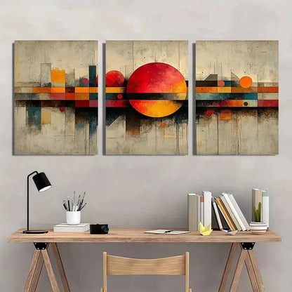 3pcs Abstract Red Orange Blue Gray Geometric Wall Art Set Canvas Framed 50x70cm - High Quality Print 100% Australian Made Wall Canvas Ready to Hang - Bella Home Decor