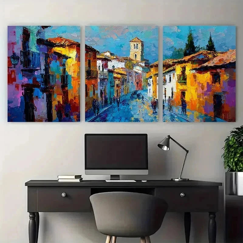 3pcs Cityscape Granada Carrera Del Darro Perfect Wall Art Set Canvas Framed 50x70cm - High Quality Print 100% Australian Made Wall Canvas Ready to Hang - Bella Home Decor