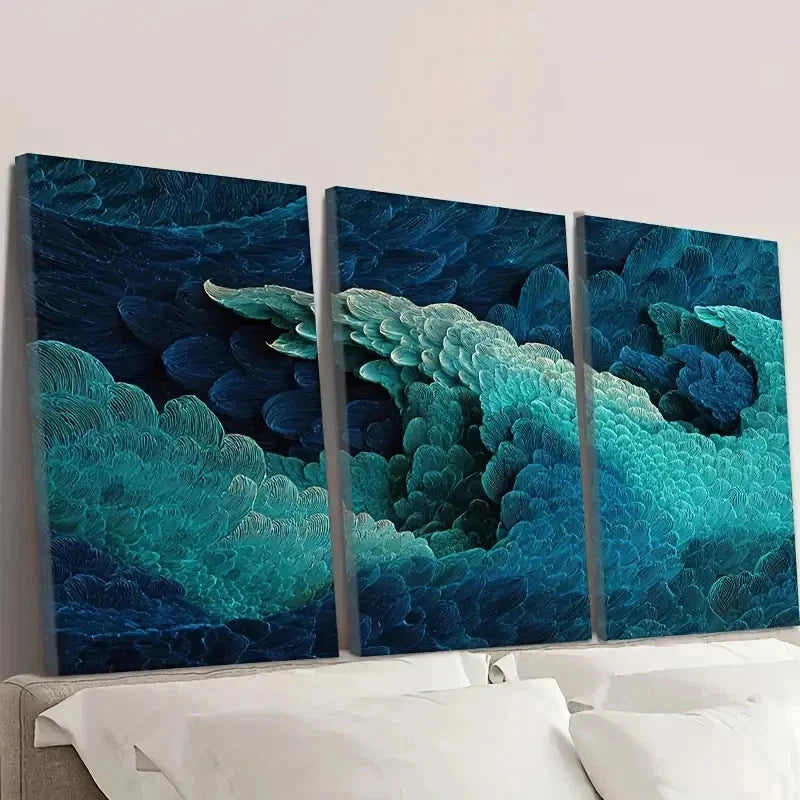 3pcs Crazy Waves Pear Rooster Abstract Wall Art Set Canvas Framed 60x90cm - High Quality Print 100% Australian Made Wall Canvas Ready to Hang - Bella Home Decor