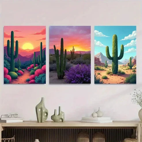 3pcs Vibrant Desert Sunset Landscape Colorful Wall Art Set Canvas Unframed - High Quality Print 100% Australian Made Wall Canvas