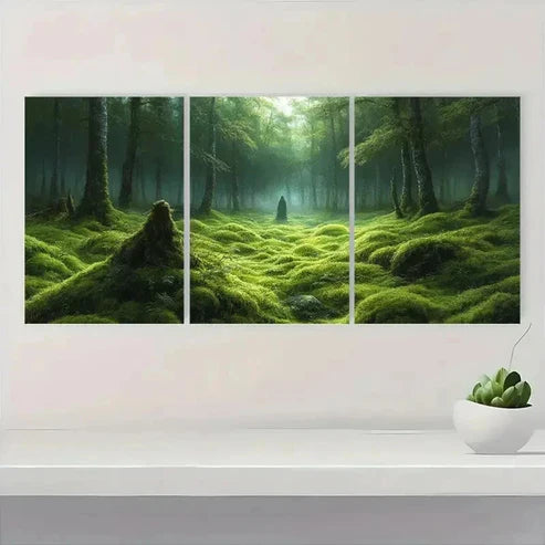 3pcs Lush Greenery and Misty Atmosphere Wall Art Canvas Unframed - High Quality Print 100% Australian Made Wall Canvas - Bella Home Decor