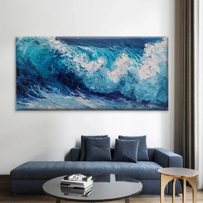 Textured Blue Sea Wall Art Canvas Office Home Room Framed 120x60cm