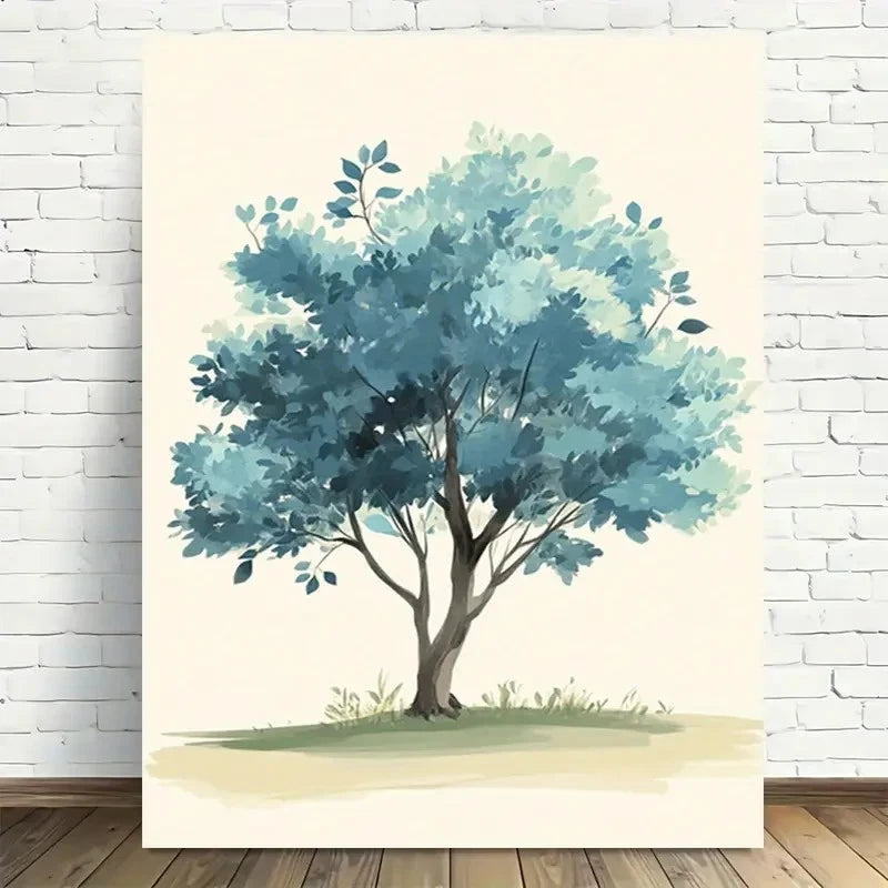 Beautiful Modern Blue Tree Watercolor Painting 40x60cm Metal Print Ready to Hang - Bella Home Decor