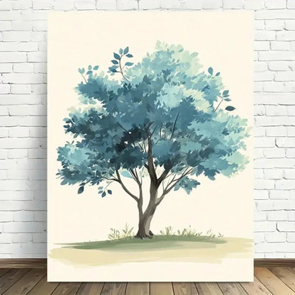 Beautiful Modern Blue Tree Watercolor Painting 40x60cm Metal Print Ready to Hang - Bella Home Decor