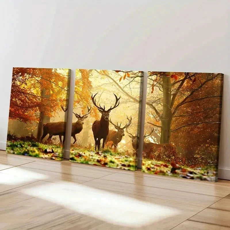 3pcs Forest Deer Animal Decoration Wall Art Set Canvas Framed 50x70cm - High Quality Print 100% Australian Made Wall Canvas Ready to Hang - Bella Home Decor