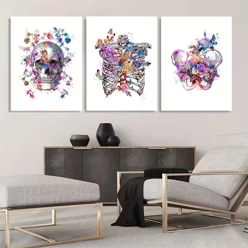 3pcs Bone and Floral Art Decor  Wall Art Set Canvas Framed 40x60cm - High Quality Print 100% Australian Made Wall Canvas Ready to Hang - Bella Home Decor