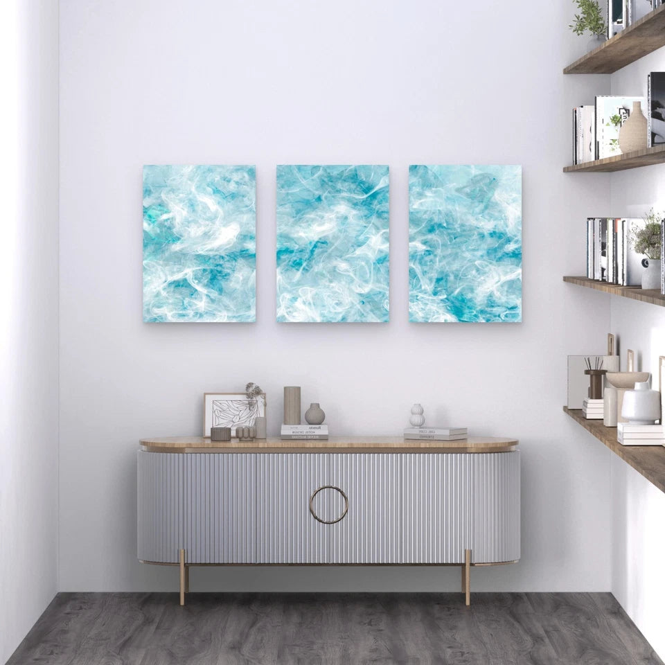 3pcs Smoke Texture Blue Abstract Design Metal Print Ready to Hang Art