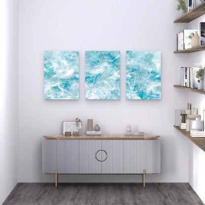 3pcs Smoke Texture Blue Abstract Design Metal Print Ready to Hang Art