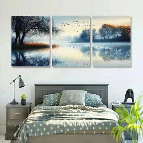 3pcs Serene Sunrise Lake & Misty Morning Wall Art Canvas Unframed - High Quality Print 100% Australian Made Wall Canvas