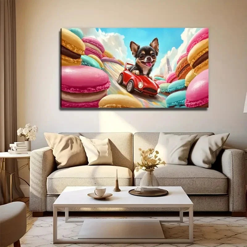 Whimsical Dog Drive Perfect Wall Art Canvas Office Home Room Framed 120x60cm
