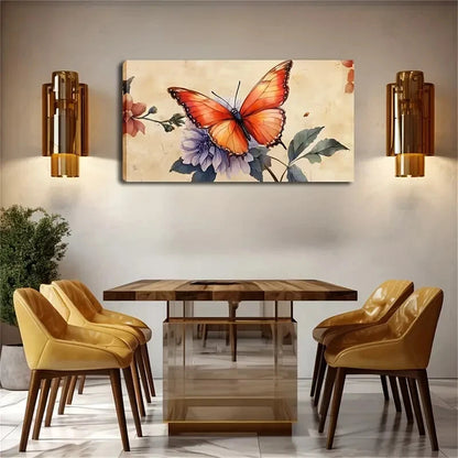 Red Butterfly & Floralc Texture Wall Art Canvas Office Home Room Framed 120x60cm - Bella Home Decor