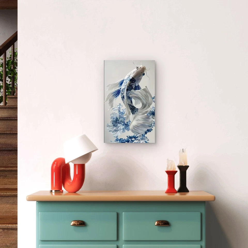 Stunning Blue And White Koi  60x90cm Metal Print Ready to Hang