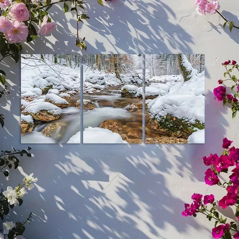 3pcs Charming Snow-Covered Landscape Metal Print Ready to Hang Art - Bella Home Decor