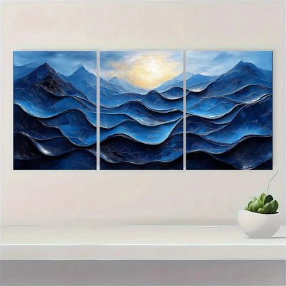 3pcs Blue Swirls Modern Abstract Painting Metal Print Ready to Hang Art - Bella Home Decor