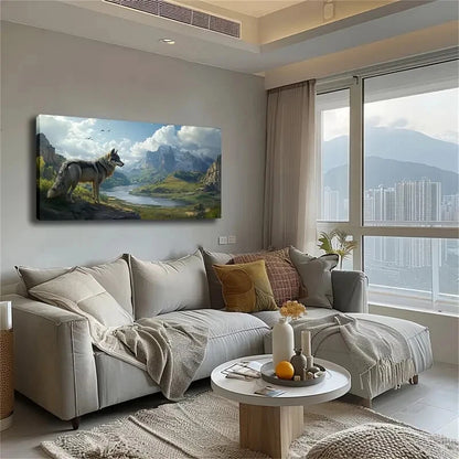 Howling Wolf On A Mountain Top Wall Art Canvas Office Home Room Framed 120x60cm - Bella Home Decor