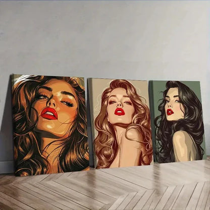 3pcs Portrait of Beautiful Woman Wall Art Set Canvas Unframed - High Quality Print 100% Australian Made Wall Canvas - Bella Home Decor