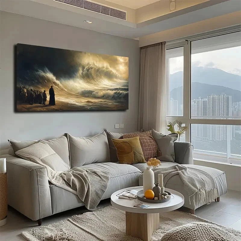 Rough Waves Crowd Scene Wall Art Canvas Office Home Room Framed 120x60cm - Bella Home Decor