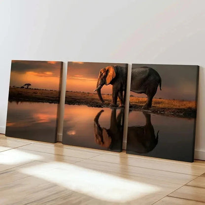 3pcs African Elephant at the Sunset Wall Art Set Canvas Framed 40x60cm - High Quality Print 100% Australian Made Wall Canvas Ready to Hang - Bella Home Decor
