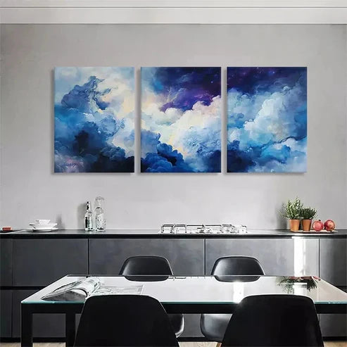 3pcs Dreamy Blue and Purple Sky Abstract Perfect Wall Art Canvas Unframed - High Quality Print 100% Australian Made Wall Canvas - Bella Home Decor