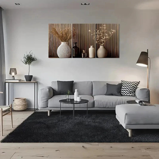 3pcs Minimalist Vase and Flowers Painting Wall Art Set Canvas Framed 60x90cm - High Quality Print 100% Australian Made Wall Canvas Ready to Hang