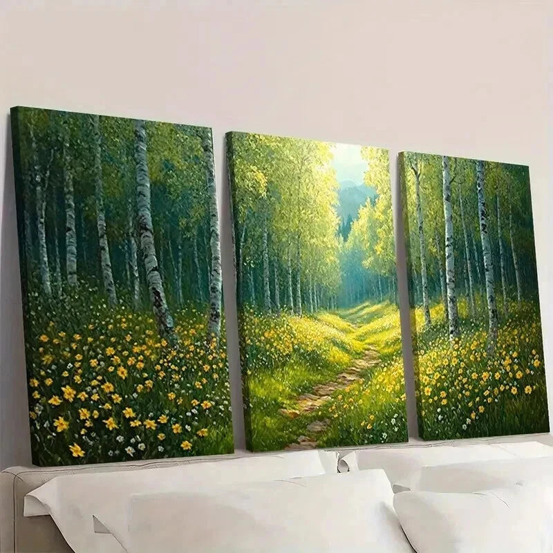 3pcs Serene Forest & Wildflower Scenery Wall Art Set Canvas Framed 40x60cm - High Quality Print 100% Australian Made Wall Canvas Ready to Hang - Bella Home Decor