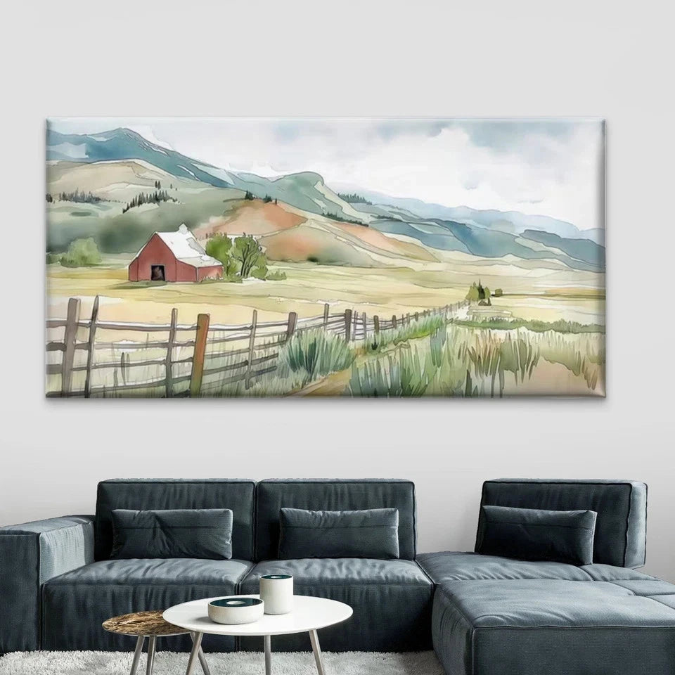 Countryside Farm Landscape Wall Art Canvas Office Home Room Framed 120x60cm